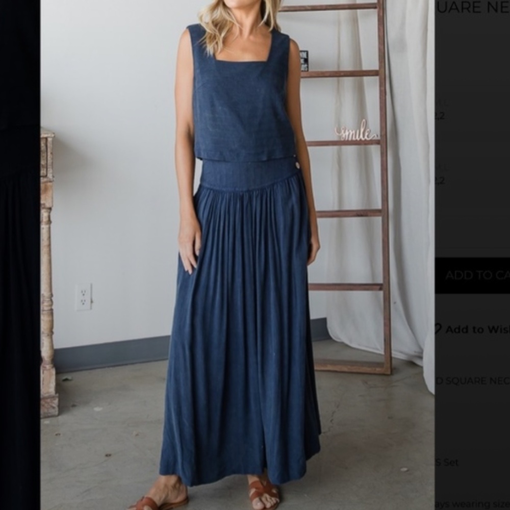 Oli & Hali Navy Blue Maxi Skirt Set sleeveless top and skirt womens medium nwot